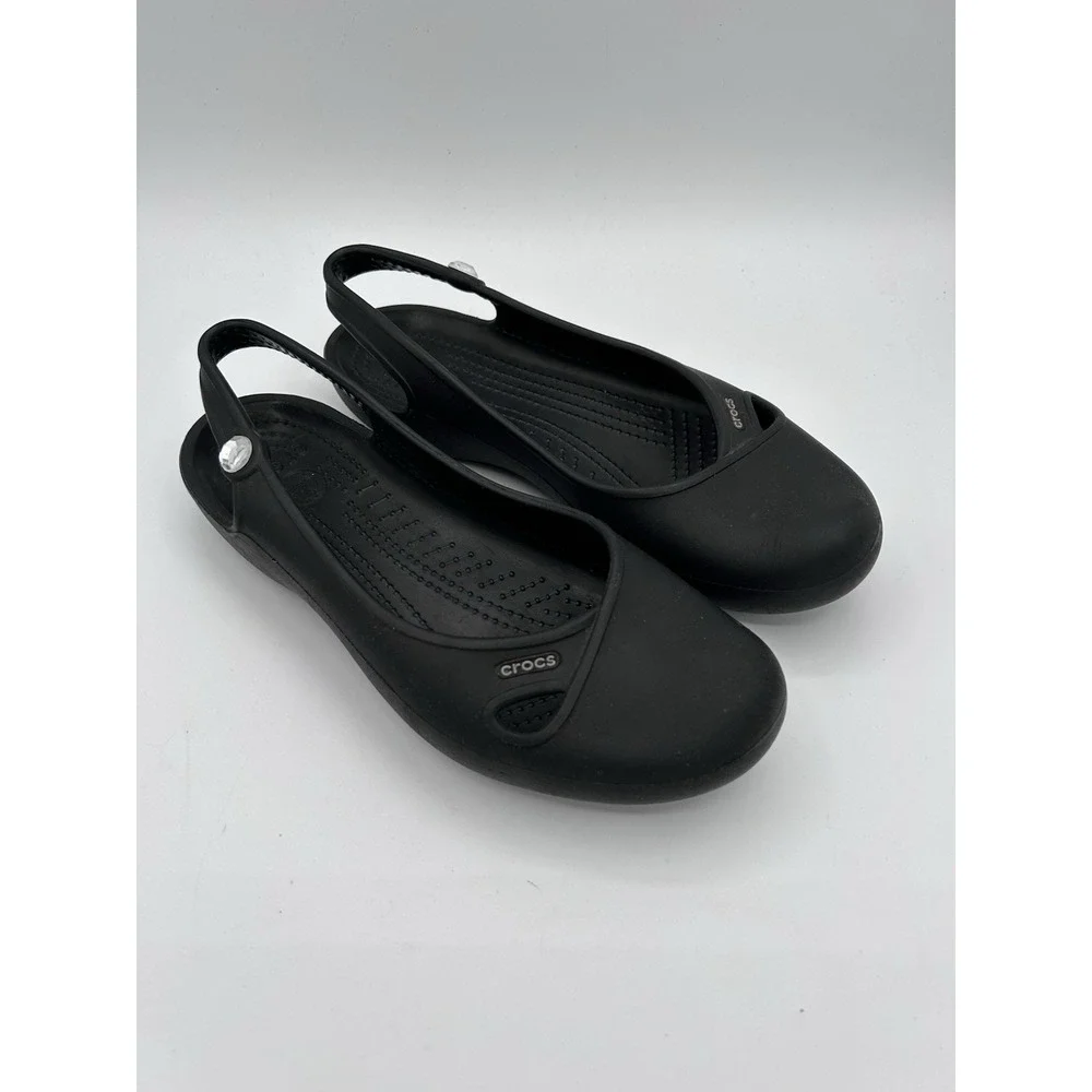 Crocs Olivia Women's Size 8 Black Ballerina Flats Slingback Loafers Rhinestone